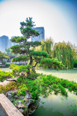 Vancouver, Canada - August 10, 2017: Colorful park of Chinatown on a sunny day