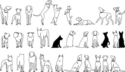 set of dogs sketch on white background vector