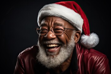black man wearing santa hat on christmas day, santa portrait for christmas greeting card.