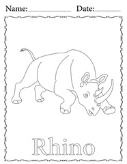 Rhino Coloring Page. Printable Coloring Worksheet for Kids. Educational Resources for School and Preschool.