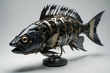Obsidian fish figurine. Digital illustration.