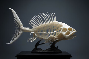 Ivory fish skeleton figurine. Digital illustration.
