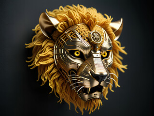 Metallic lion mask. Digital illustration.