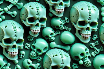 Skulls and bones. Seamless pattern. Digital illustration.