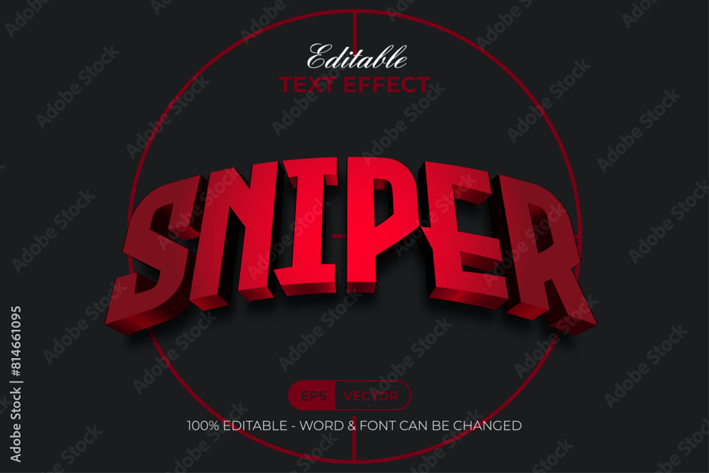 Poster sniper text effect red shiny style. editable text effect.