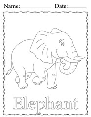 Elephant Coloring Page. Printable Coloring Worksheet for Kids. Educational Resources for School and Preschool.