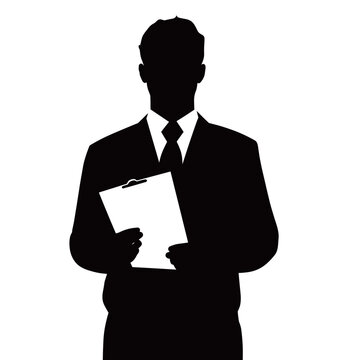 recommend clip art: Businessman silhouette holding clipboard professional look