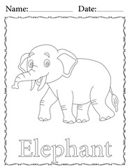 Elephant Coloring Page. Printable Coloring Worksheet for Kids. Educational Resources for School and Preschool.