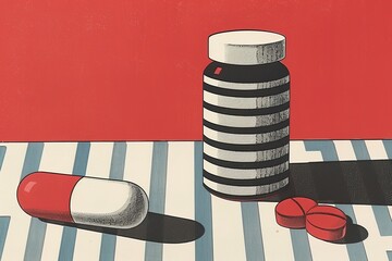 Pill Bottle and Pills on Table. Generative AI