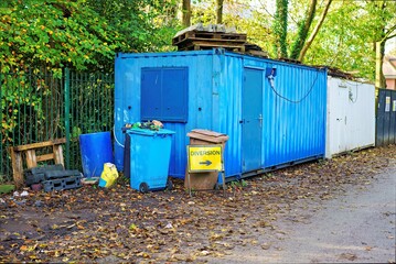 shipping containers used as builders storage and office space at the construction site