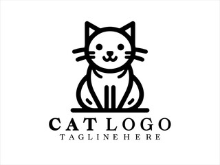 Lines Cat Logo Design Vector Template