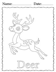 Deer Coloring Page. Printable Coloring Worksheet for Kids. Educational Resources for School and Preschool.