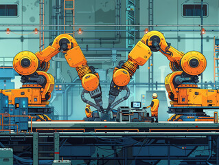 A robot is working on a machine in a factory