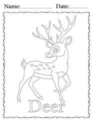 Deer Coloring Page. Printable Coloring Worksheet for Kids. Educational Resources for School and Preschool.