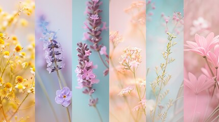 A collection of background images with soft and muted colors like pink, blue, mint, yellow, and...