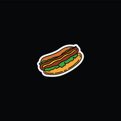 A hand-drawn hot dog with sausage and greens. Vector illustration.