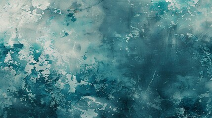 Abstract blue green teal turquoise white stormy ocean sea watercolor painting.