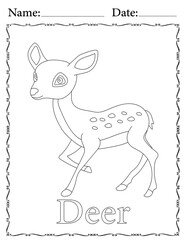 Deer Coloring Page. Printable Coloring Worksheet for Kids. Educational Resources for School and Preschool.