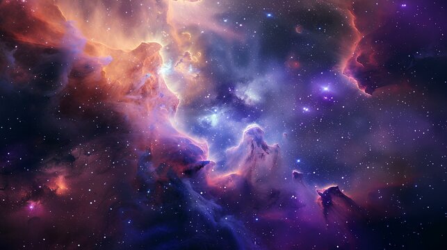 Interstellar space, stars, nebula and galaxy.
