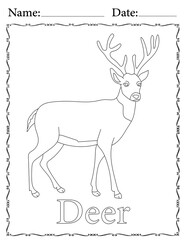 Deer Coloring Page. Printable Coloring Worksheet for Kids. Educational Resources for School and Preschool.
