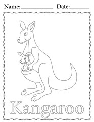 Kangaroo Coloring Page. Printable Coloring Worksheet for Kids. Educational Resources for School and Preschool.