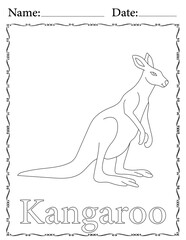 Kangaroo Coloring Page. Printable Coloring Worksheet for Kids. Educational Resources for School and Preschool.