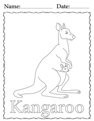 Kangaroo Coloring Page. Printable Coloring Worksheet for Kids. Educational Resources for School and Preschool.
