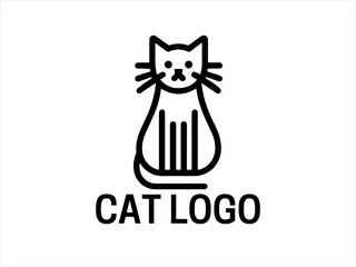 Lines Cat Logo Design Vector Template