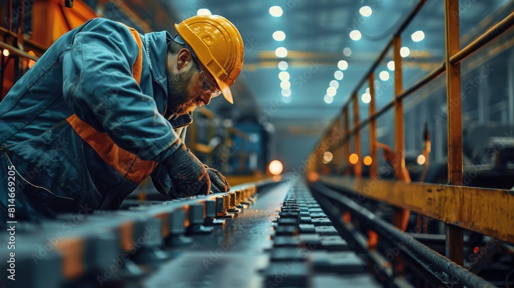 Poster A worker bending metal at a factory. Generative AI.