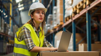 A Female Engineer Working in Warehouse
