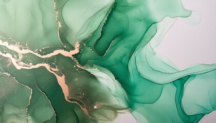 green natural luxury abstract fluid art painting in alcohol ink technique tender and dreamy wallpaper mixture of colors creating transparent waves and golden swirls for posters other printed mater