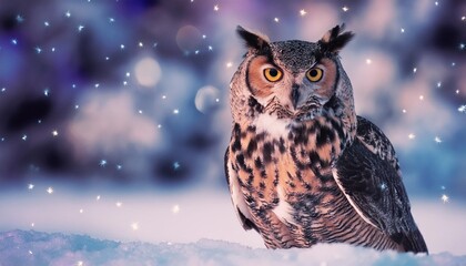 owl on a winter snow background