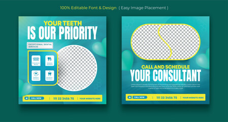 Medical dental healthcare service social media post template design. Hospital, doctor, clinic and dentist health business marketing banner with logo & icon. Creative online promotion corporate flyer &