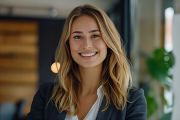 Obraz premium A smiling woman in a business suit.