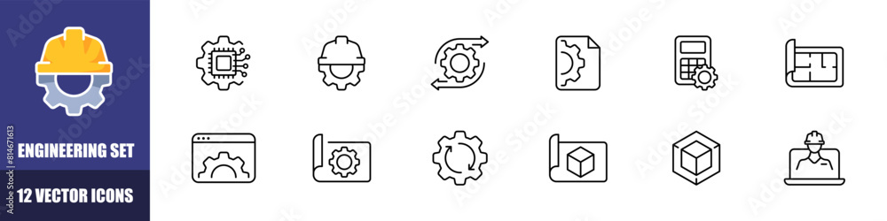 Poster engineering icons set. linear style. vector icons