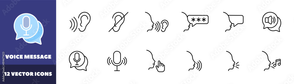 Poster voice message icons set. linear style. vector icons