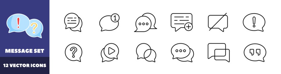 Message icons set. Linear style. Vector icons