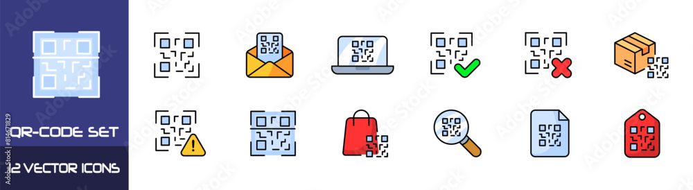 Poster qr-code icons set. flat style. vector icons