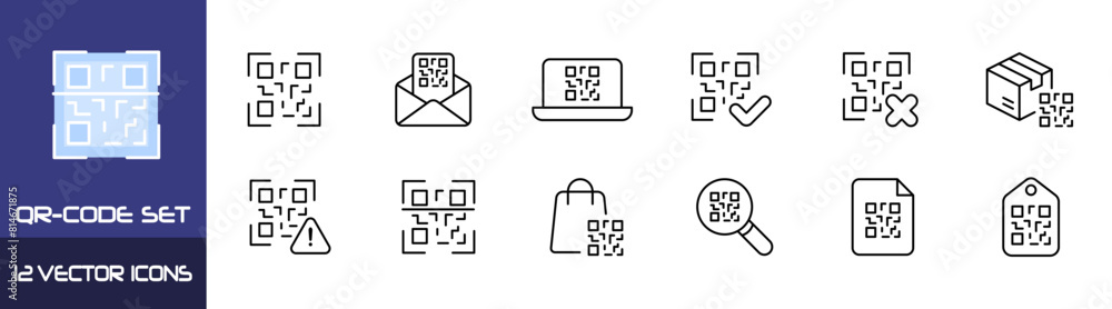 Poster qr-code icons set. linear style. vector icons
