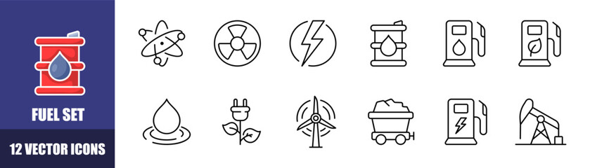 Fuel icons set. Energy icons. Linear style. Vector icons