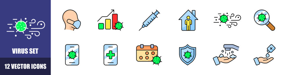Virus icons set. Flat style. Vector icons