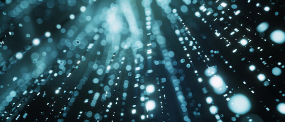 An otherworldly digital rain of light particles, suggesting data or cosmic phenomena.