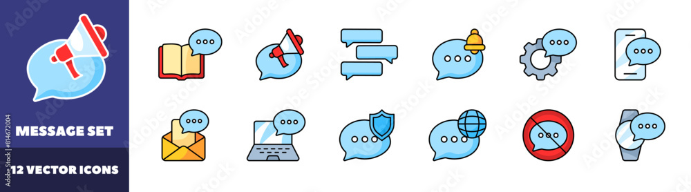 Poster message icons set. flat style. vector icons