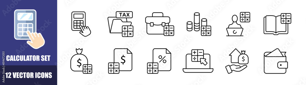 Aufkleber calculator icons set. linear style. vector icons