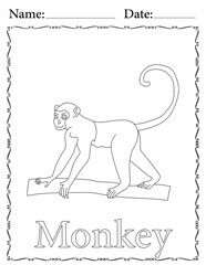 Monkey Coloring Page. Printable Coloring Worksheet for Kids. Educational Resources for School and Preschool.
