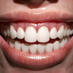 A realistic image of a smiling person's mouth showing beautifully arranged white teeth.