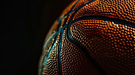 Gleaming Sphere: Close-Up of Basketball on Ebony