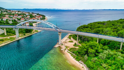 Zdrelac Bridge aerial view in Ugljan Island, Croatia