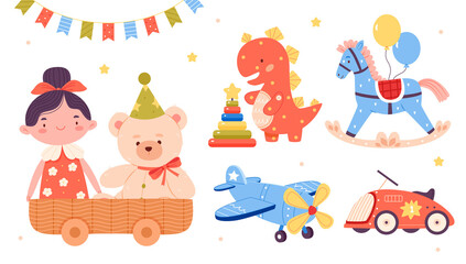 Hand drawn cartoon toys set