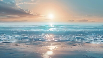 The setting sun casts a golden glow over the tranquil sea